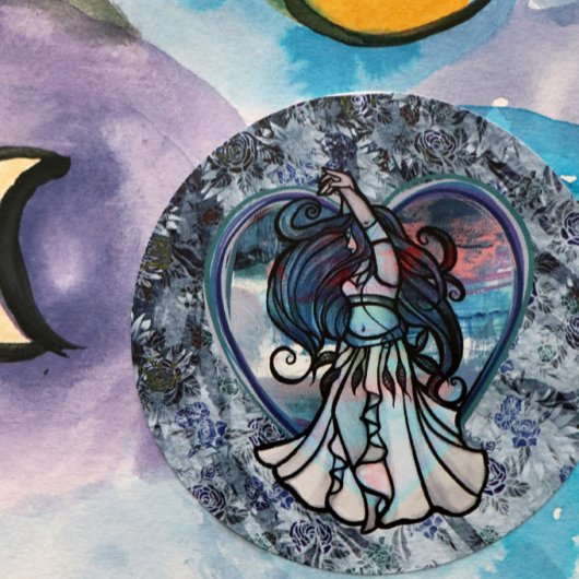 ティール(緑がかった色)とパープルベリーダンサーラブハート ラウンドシール