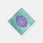 ティール(緑がかった色)とパープルマーメイドモノグラはかりで測ム誕生日 スタンダードカクテルナプキン (角)