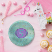 ティール(緑がかった色)とパープルマーメイドモノグラはかりで測ム誕生日 ペーパープレート (パーティー)