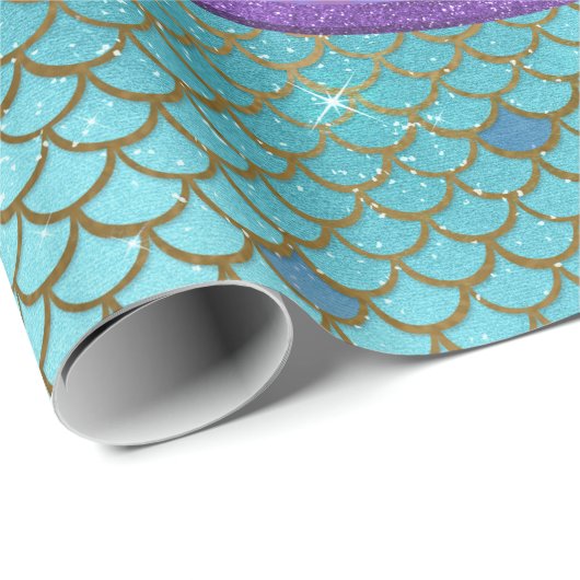 ティール(緑がかった色)とパープルマーメイドモノグラはかりで測ム誕生日 ラッピングペーパー (ロールコーナー)
