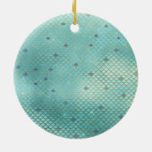 ティール（緑がかった色）とパープルマーメイドモノグラムはかりで測クリスマス セラミックオーナメント (裏面)