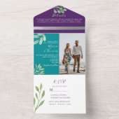 ティール（緑がかった色）とパープル結婚ズ オールインワン招待状 (内側)