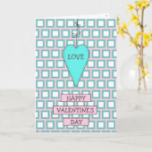 ティール（緑がかった色）とピンクのお洒落ハートと弓バレンタイン カード (黄色い花)