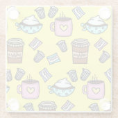 ティール（緑がかった色）とピンクのかわいいコーヒーコースター ガラスコースター (裏面)