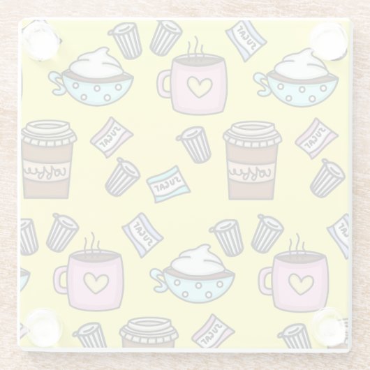 ティール（緑がかった色）とピンクのかわいいコーヒーコースター ガラスコースター (裏面)