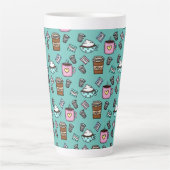 ティール(緑がかった色)とピンクのかわいいコーヒーマグ カフェラテマグ (正面)