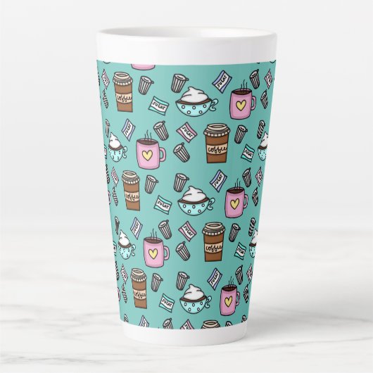 ティール（緑がかった色）とピンクのかわいいコーヒーマグ カフェラテマグ (正面)