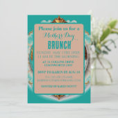 ティール(緑がかった色)とピンクのスクラップブックスタイル母の日 招待状 (スタンド正面)