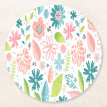 ティール（緑がかった色）とピンクのフローラコースター