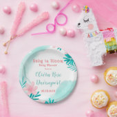 ティール(緑がかった色)とピンクのフローラベビーの開花ベビーシャワー ペーパープレート (パーティー)