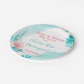 ティール(緑がかった色)とピンクのフローラベビーの開花ベビーシャワー ペーパープレート (アングル)