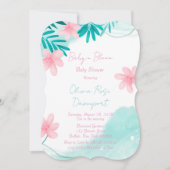 ティール(緑がかった色)とピンクのフローラベビーの開花ベビーシャワー 招待状 (正面)