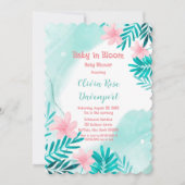 ティール(緑がかった色)とピンクのフローラベビー開花ベビーシャワーInv 招待状 (正面)