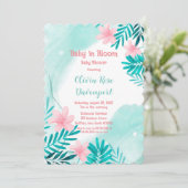 ティール(緑がかった色)とピンクのフローラベビー開花ベビーシャワーInv 招待状 (スタンド正面)
