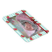 ティール（緑がかった色）とピンクのフローラヴィンテージプリントフォト磁石 マグネット (右側)