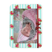 ティール（緑がかった色）とピンクのフローラヴィンテージプリントフォト磁石 マグネット (縦)