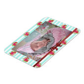 ティール（緑がかった色）とピンクのフローラヴィンテージプリントフォト磁石 マグネット (左側)