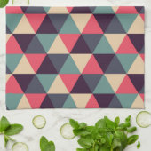ティール（緑がかった色）とピンクの三角形のパターン キッチンタオル (折り畳み)