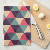 ティール（緑がかった色）とピンクの三角形のパターン キッチンタオル (四つ折り)