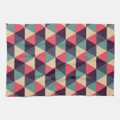 ティール（緑がかった色）とピンクの三角形のパターン キッチンタオル (横)