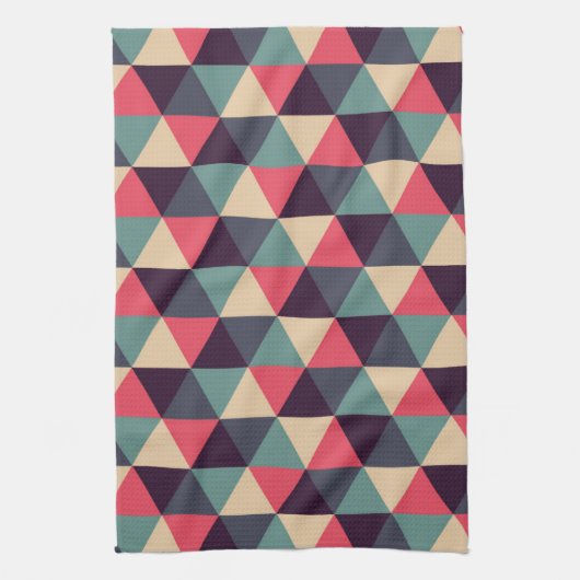 ティール（緑がかった色）とピンクの三角形のパターン キッチンタオル (縦)