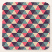 ティール(緑がかった色)とピンクの三角形のパターン スクエアペーパーコースター (正面)