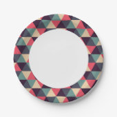 ティール（緑がかった色）とピンクの三角形のパターン ペーパープレート (正面)