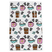 ティール（緑がかった色）とピンクの可愛いコーヒーマグ ミディアムペーパーバッグ (裏面)