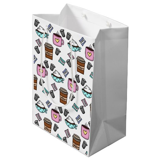 ティール（緑がかった色）とピンクの可愛いコーヒーマグ ミディアムペーパーバッグ (裏面アングル)