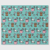 ティール（緑がかった色）とピンクの可愛いコーヒーマグ ラッピングペーパー (フラット)