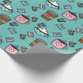 ティール（緑がかった色）とピンクの可愛いコーヒーマグ ラッピングペーパー (角)