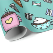 ティール（緑がかった色）とピンクの可愛いコーヒーマグ ラッピングペーパー (ロールコーナー)