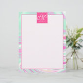 ティール（緑がかった色）とピンクの大理石パターンモノグラムレターヘッド (スタンド正面)