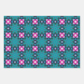 ティール(緑がかった色)とピンクの抽象芸術星型 ラッピングペーパーシート (正面2)