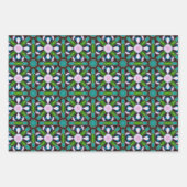 ティール（緑がかった色）とピンクの抽象芸術星型No2 ラッピングペーパーシート (正面3)