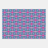 ティール（緑がかった色）とピンクの抽象芸術星型No2 ラッピングペーパーシート (正面2)