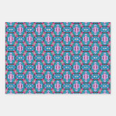 ティール（緑がかった色）とピンクの抽象芸術星型No2 ラッピングペーパーシート (正面)