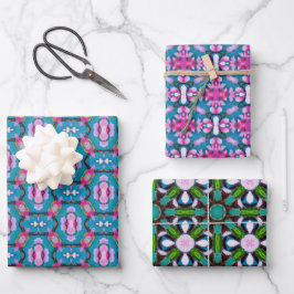 ティール（緑がかった色）とピンクの抽象芸術星型No2 ラッピングペーパーシート