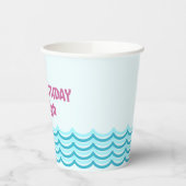 ティール(緑がかった色)とピンクの水泳誕生日パーティーカップ 紙コップ (左)