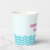 ティール(緑がかった色)とピンクの水泳誕生日パーティーカップ 紙コップ (右)