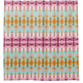 ティール（緑がかった色）とピンクの水色 シャワーカーテン