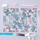 ティール（緑がかった色）とピンクの繊細な花のつる植物 薄葉紙 (クラフト)