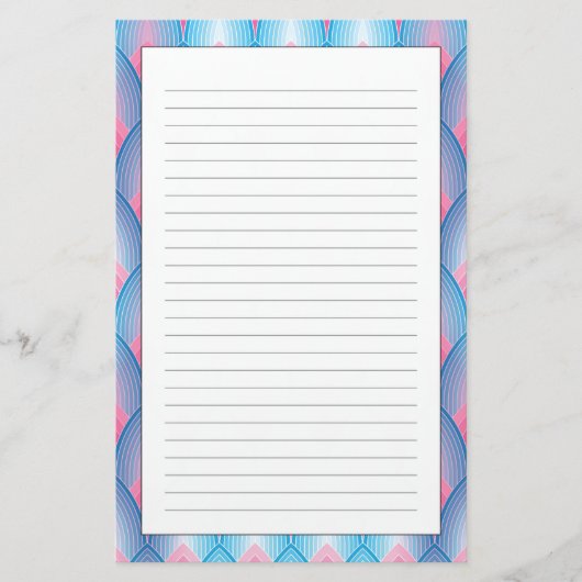 ティール（緑がかった色）とピンクの花びらのパターン 便箋 (正面)