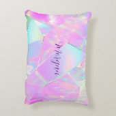 ティール（緑がかった色）とピンクの虹色デザイン、スクリプト名 アクセントクッション (裏面(縦))