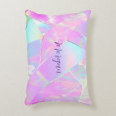 ティール（緑がかった色）とピンクの虹色デザイン、スクリプト名 アクセントクッション (正面(垂直))