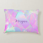 ティール（緑がかった色）とピンクの虹色デザイン、スクリプト名 アクセントクッション (裏面)