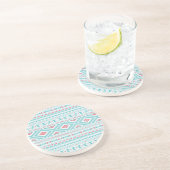 ティール（緑がかった色）とピンクの部アステカ族のパターン コースター (側面)