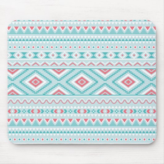 ティール(緑がかった色)とピンクの部アステカ族のパターン マウスパッド (正面)