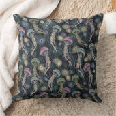 ティール(緑がかった色)とピンクのEtherealクラゲとAnemones クッション (ブランケット)