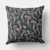 ティール(緑がかった色)とピンクのEtherealクラゲとAnemones クッション (裏面)